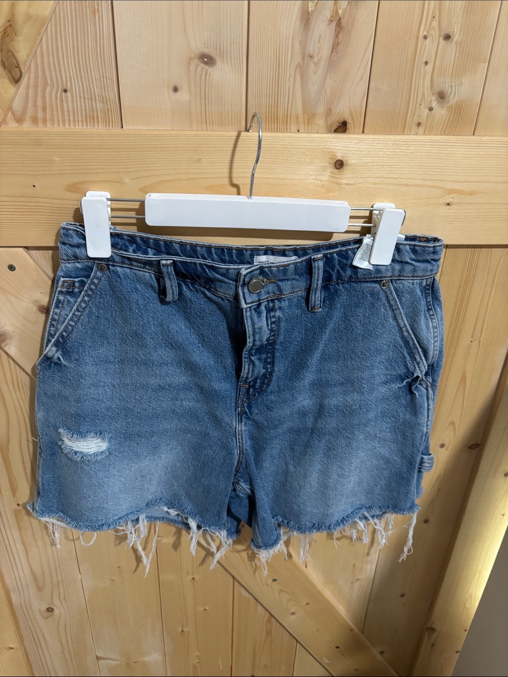 Good American Distressed Light Blue Denim Shorts